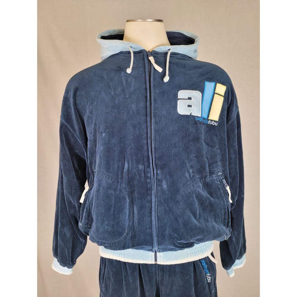 Vintage Platinum Fubu Muhammad Ali Tracksuit Set Navy Blue Velour Men's Sz L - Picture 2 of 15